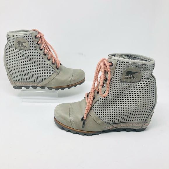 SOREL Women's US Size 9 Dove Gray 1964 PDX Premium Wedge Pink Lace-up Boots - Picture 1 of 9